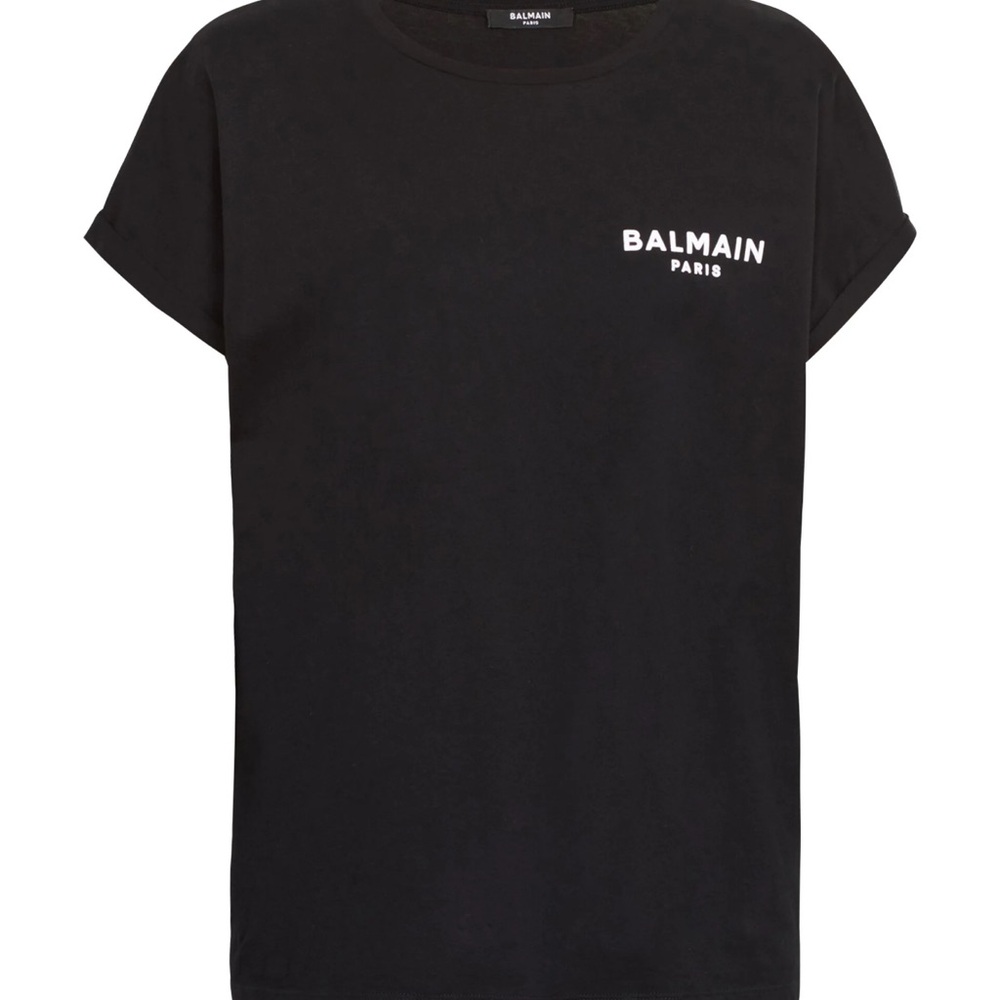 Balmain Black Short Sleeve Tee with Logo - Picture 2 of 15